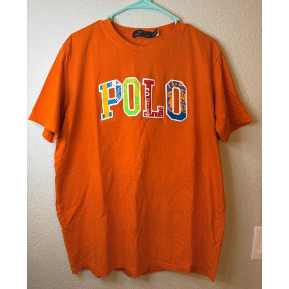 Polo Ralph Lauren Mens Orange Spellout Graphic T-Shirt 2XL Short Sleeve Tee